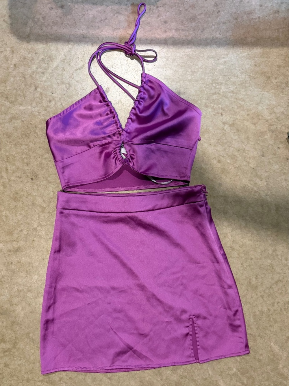 Princess Polly Purple Satin like material Two-Piece Skirt Set - SizeUS 2